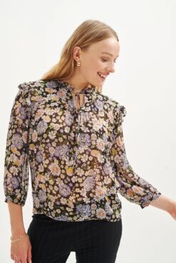 Camila Nouveau Silk Blouse - Midi Floral Lavender