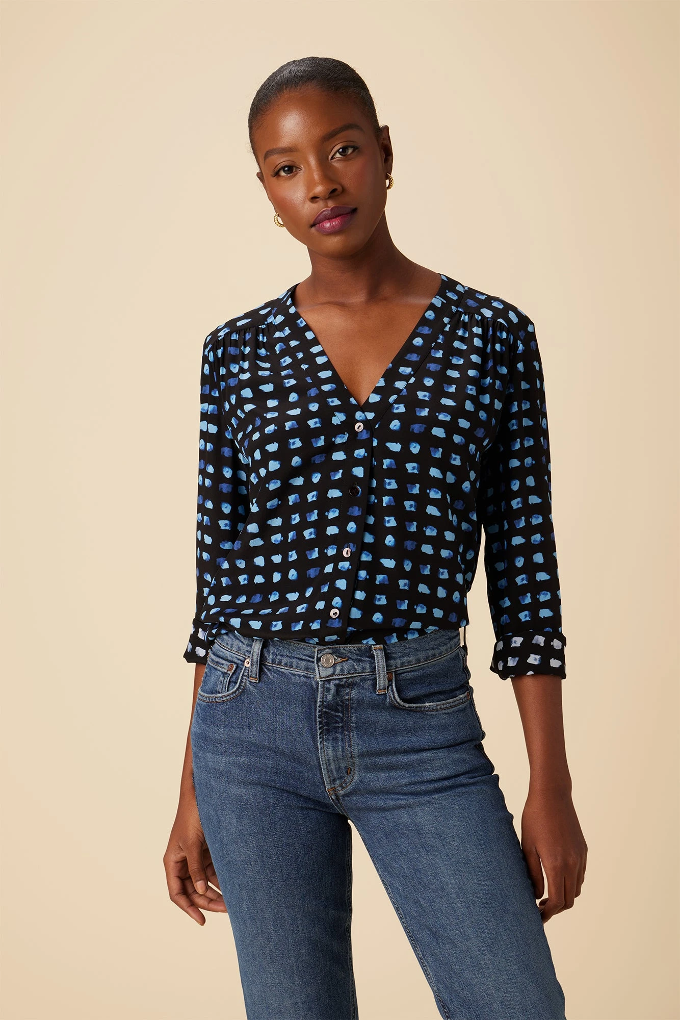 Kaya Washable Silk Blouse - Squared Up Black 3 Kaya Washable Silk Blouse - Squared Up Black