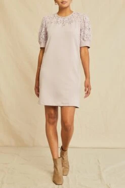 Danielle Luxe Fleece Lace Dress - Dawn