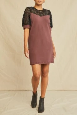 Danielle Luxe Fleece Lace Dress - Mocha