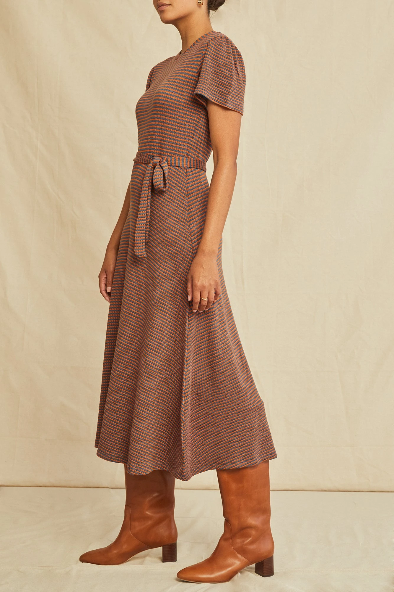 Tenille Scallop Knit Dress - Azure Umber Stripe 4 Tenille Scallop Knit Dress - Azure Umber Stripe - Image 2