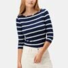 Francoise 3/4 Sleeve Dream Knit Tee - Ivory Navy Rugby Stripe -Deals Zesty Vex Store 1005R1 34 Francoise IvoryNavy Rugby Stripe 1