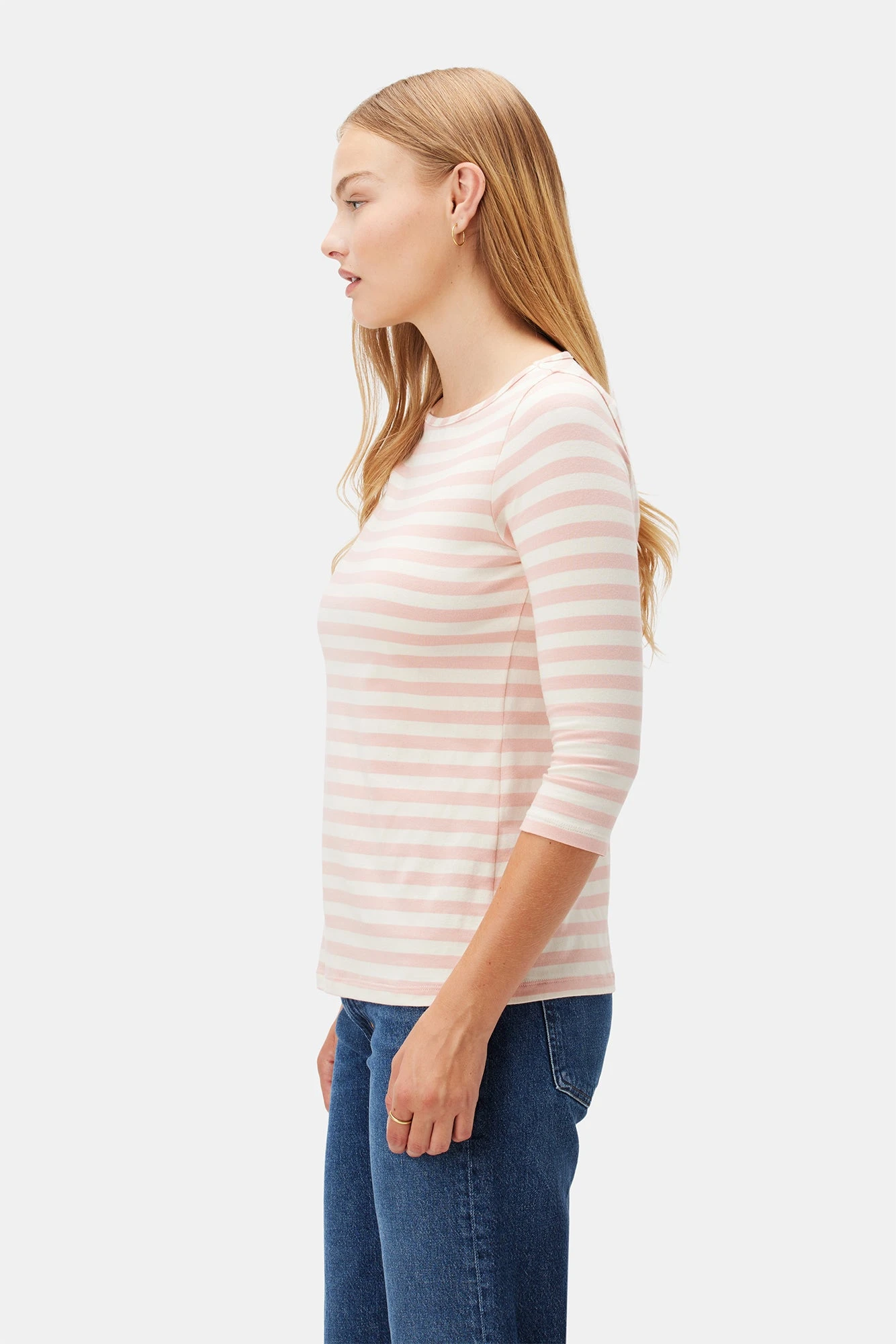 Francoise 3/4 Sleeve Dream Knit Tee - Rose And Ivory 5 Francoise 3/4 Sleeve Dream Knit Tee - Rose And Ivory - Image 3