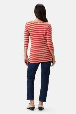 Francoise 3/4 Sleeve Dream Knit Tee - Tangerine Stripe -Deals Zesty Vex Store 1005R1 34 Francoise Tangerine Stripe 3
