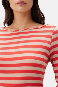 Francoise 3/4 Sleeve Dream Knit Tee - Tangerine Stripe -Deals Zesty Vex Store 1005R1 34 Francoise Tangerine Stripe 4