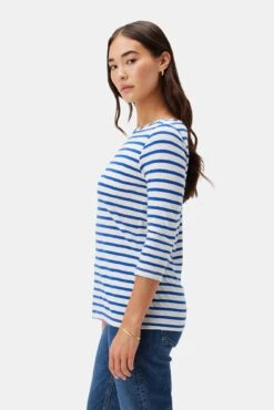Francoise 3/4 Sleeve Dream Knit Tee - True Blue Stripe -Deals Zesty Vex Store 1005R1 34 Francoise True Blue Stripe 2