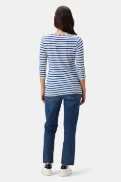 Francoise 3/4 Sleeve Dream Knit Tee - True Blue Stripe -Deals Zesty Vex Store 1005R1 34 Francoise True Blue Stripe 3