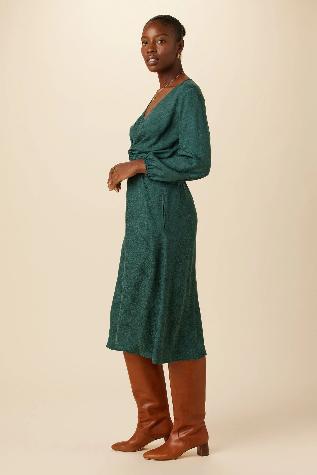 Etta Cupro Viscose Jacquard Dress - Darkest Spruce 4 Etta Cupro Viscose Jacquard Dress - Darkest Spruce - Image 2