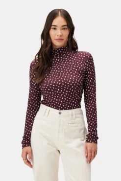 Lux Viscose Knit Turtleneck - Doucet Dot Vineyard