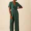 Fantasia Cupro Viscose Jacquard Jumpsuit - Darkest Spruce -Deals Zesty Vex Store 10097 Fantasia Jacquard Darkest Spruce 1