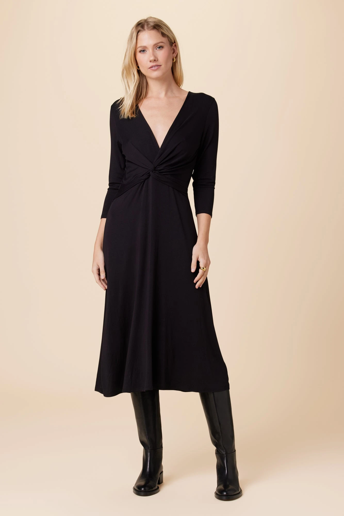 Olive 3/4 Sleeve Dream Knit Dress - Black 3 Olive 3/4 Sleeve Dream Knit Dress - Black
