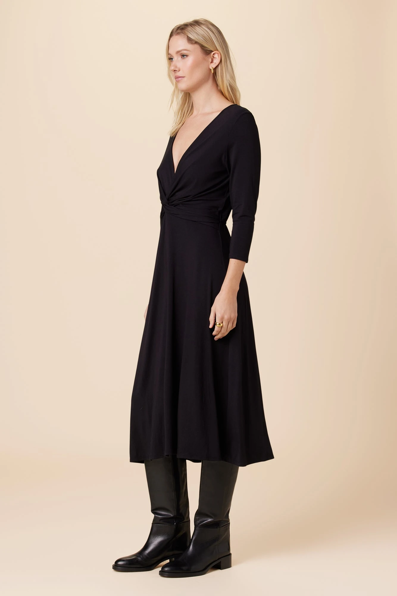 Olive 3/4 Sleeve Dream Knit Dress - Black 4 Olive 3/4 Sleeve Dream Knit Dress - Black - Image 2