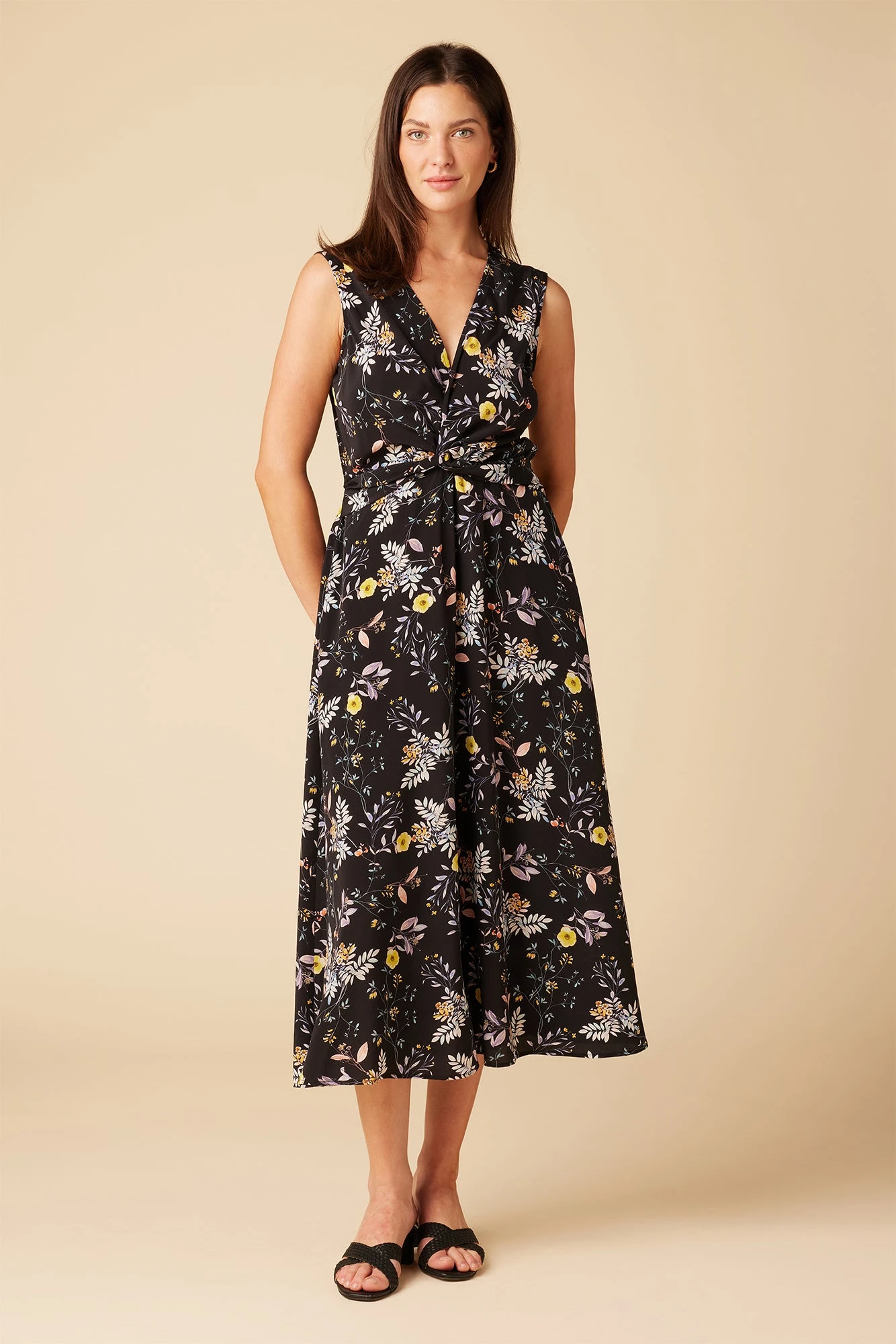 Olive Washable Silk Midi Dress - French Jardin Black 4 Olive Washable Silk Midi Dress - French Jardin Black - Image 2