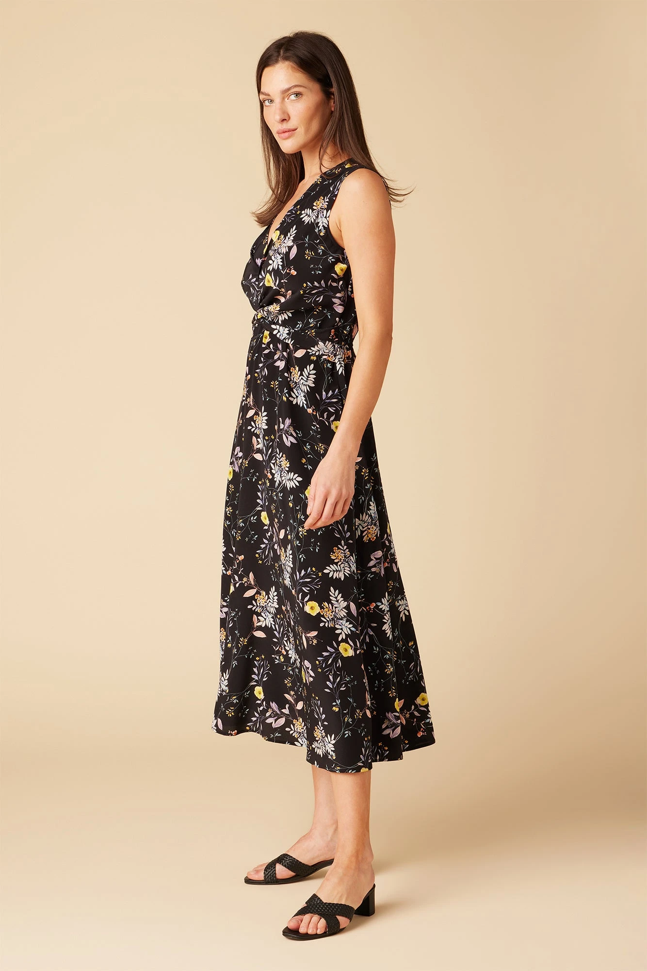 Olive Washable Silk Midi Dress - French Jardin Black 5 Olive Washable Silk Midi Dress - French Jardin Black - Image 3