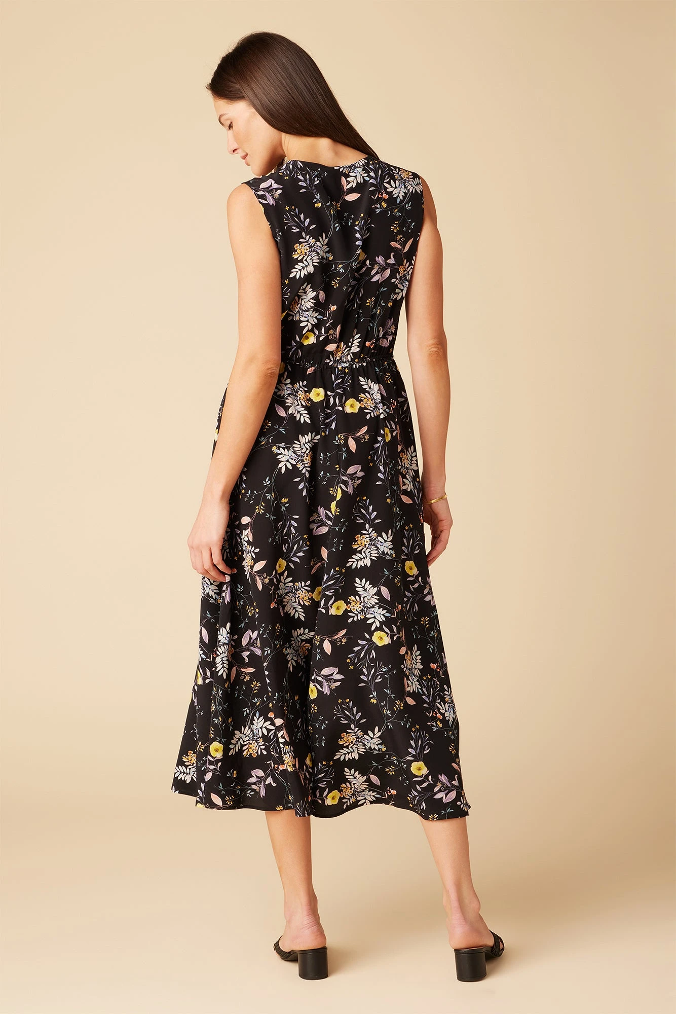 Olive Washable Silk Midi Dress - French Jardin Black 6 Olive Washable Silk Midi Dress - French Jardin Black - Image 4