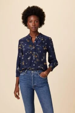 Charlotte 3/4 Sleeve Washable Silk Blouse - Ana Floral