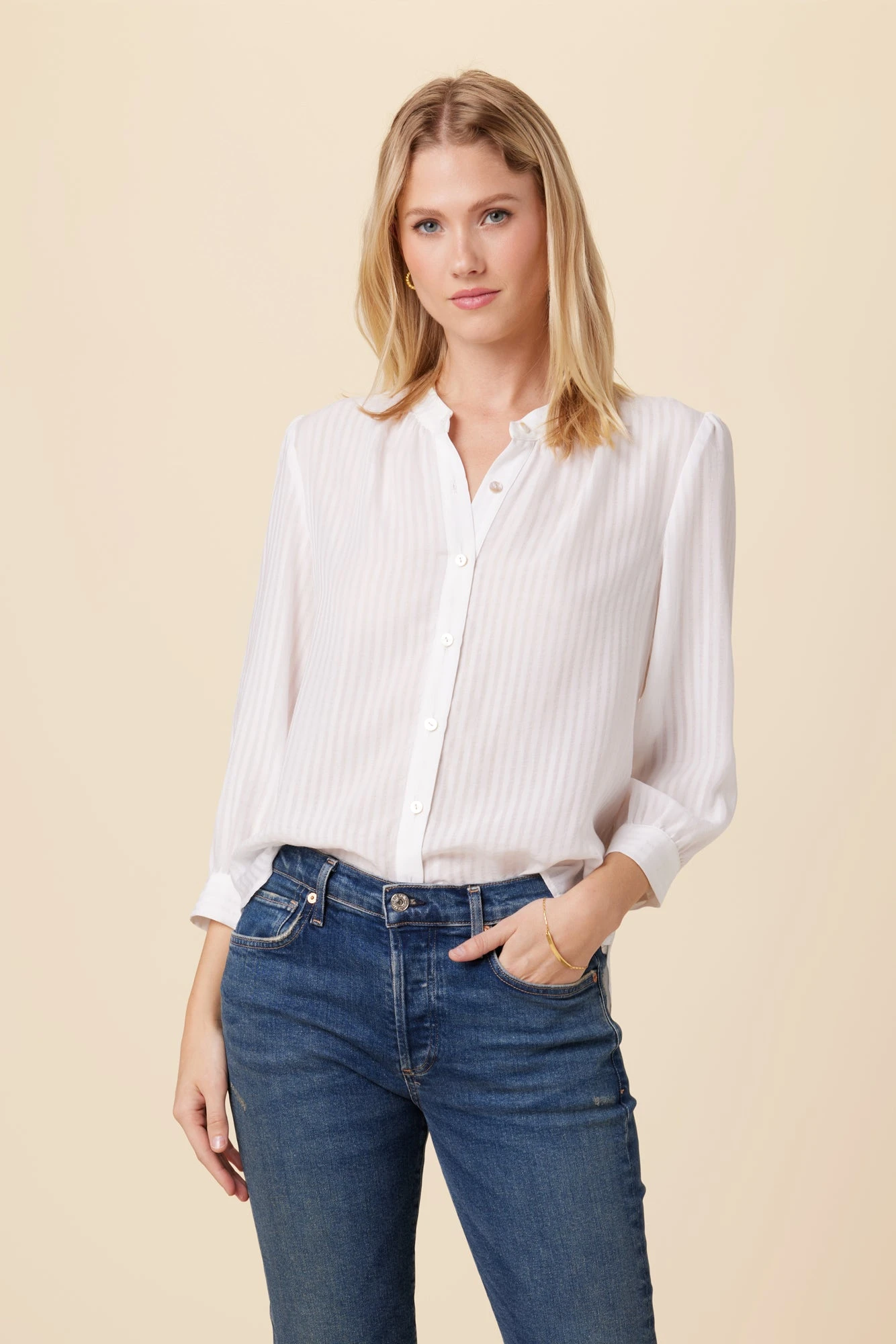 Charlotte 3/4 Sleeve Tencel Blouse - White 3 Charlotte 3/4 Sleeve Tencel Blouse - White