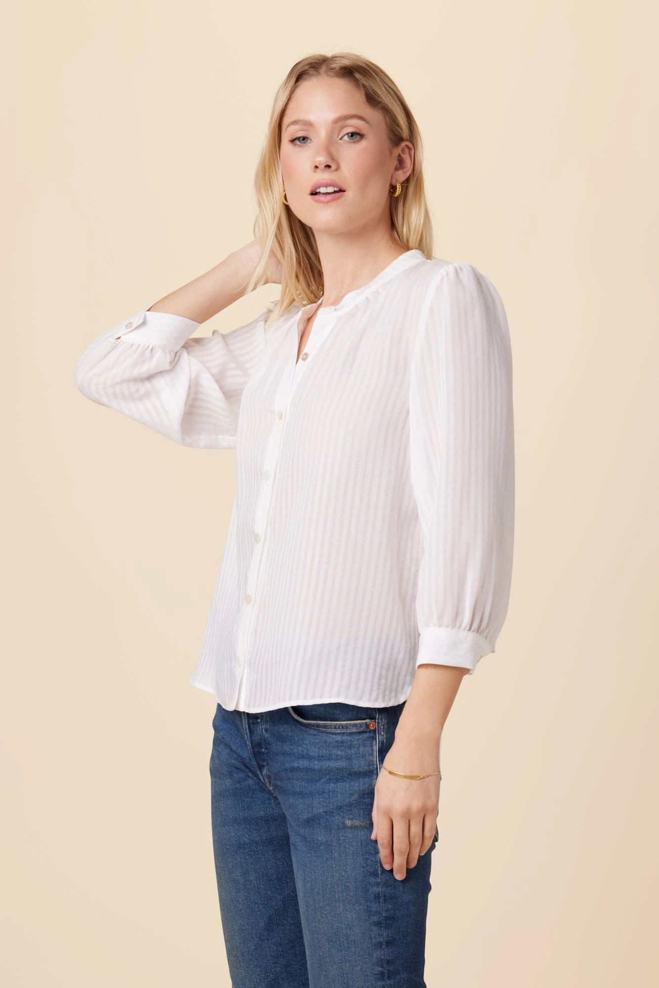 Charlotte 3/4 Sleeve Tencel Blouse - White 4 Charlotte 3/4 Sleeve Tencel Blouse - White - Image 2