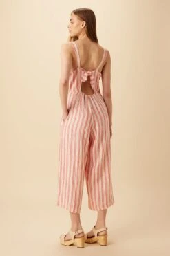 Taya Linen Jumpsuit - Rust Natural Stripe -Deals Zesty Vex Store 10186 Taya Rust Natural Stripe 3