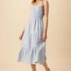 Elio Linen Midi Dress - Blue Natural Stripe -Deals Zesty Vex Store 10223 Elio Linen Blue Natural Stripe 1