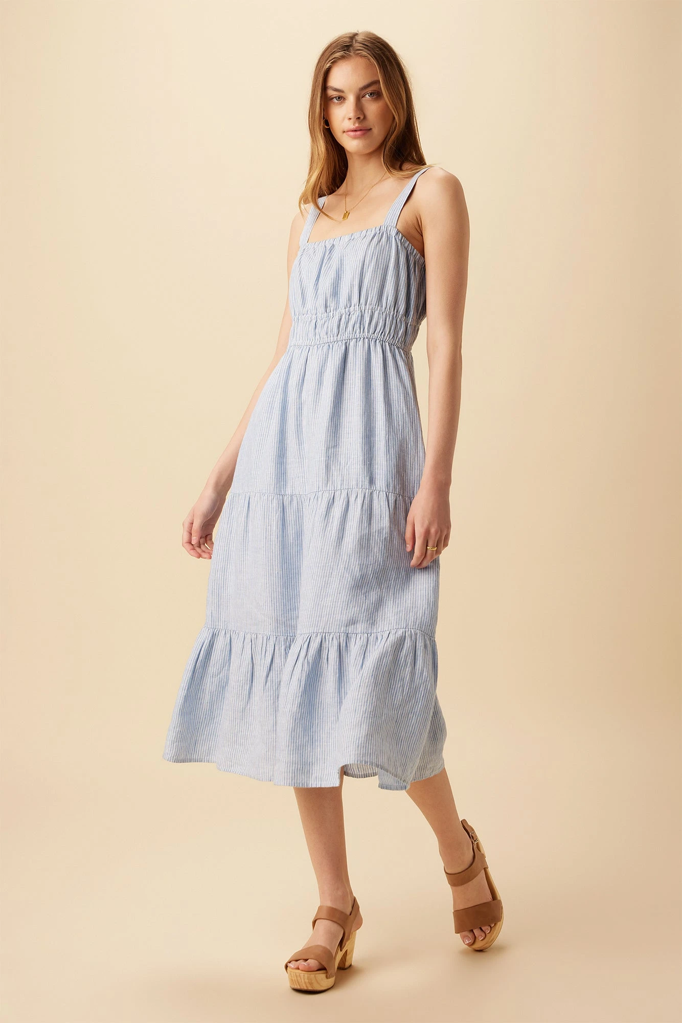 Elio Linen Midi Dress - Blue Natural Stripe 3 Elio Linen Midi Dress - Blue Natural Stripe