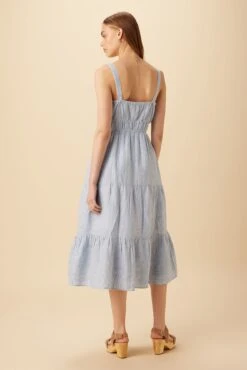 Elio Linen Midi Dress - Blue Natural Stripe 9 Elio Linen Midi Dress - Blue Natural Stripe -Deals Zesty Vex Store 10223 Elio Linen Blue Natural Stripe 3