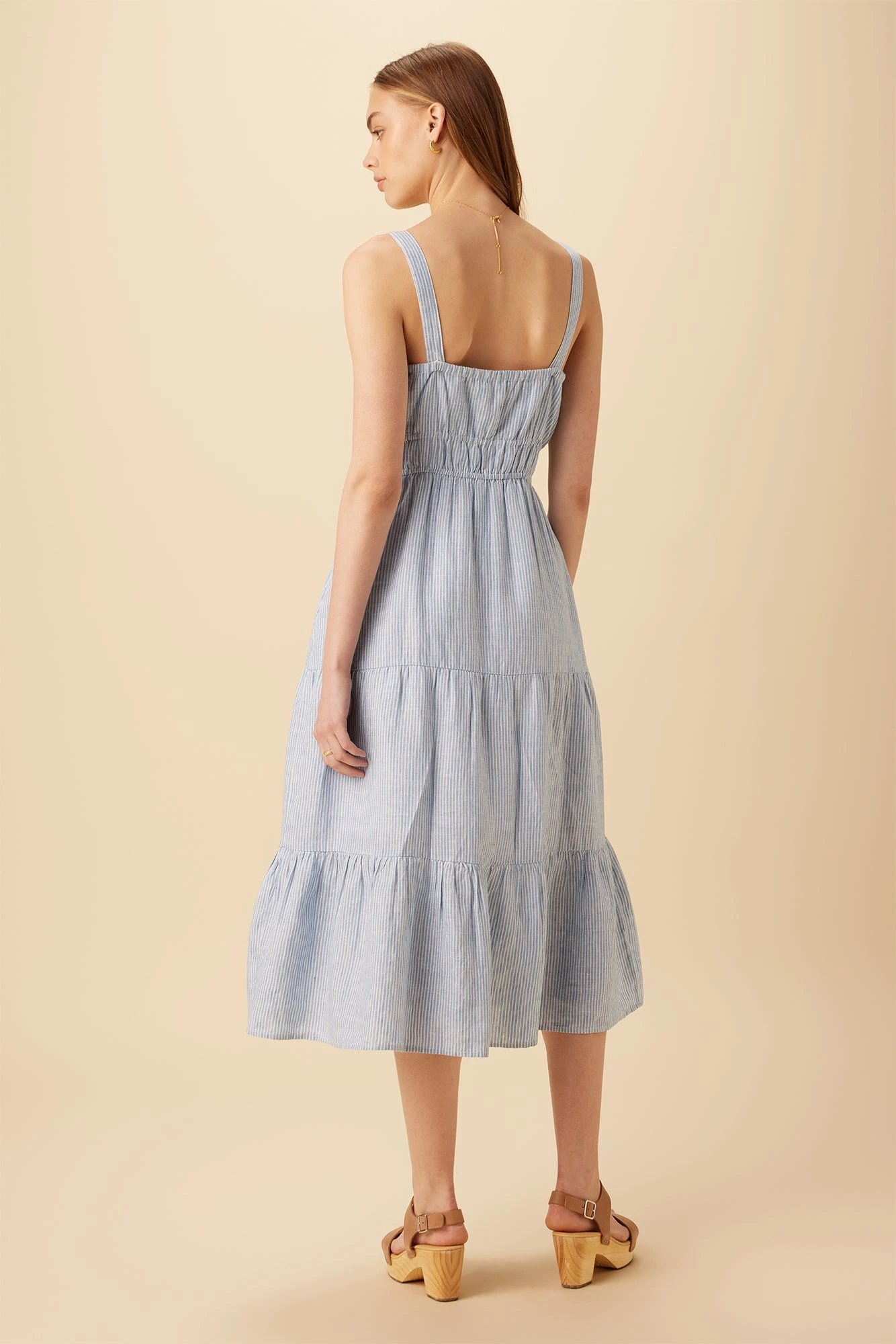 Elio Linen Midi Dress - Blue Natural Stripe 5 Elio Linen Midi Dress - Blue Natural Stripe - Image 3