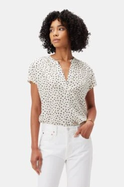 Renata Washable Silk Blouse - Doucet Dot Ivory