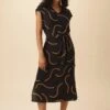 Cindra Washable Silk Midi Dress - Waves Caramel -Deals Zesty Vex Store 11 9674 Cindra Waves Caramel 1