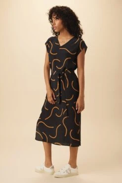 Cindra Washable Silk Midi Dress - Waves Caramel -Deals Zesty Vex Store 11 9674 Cindra Waves Caramel 2