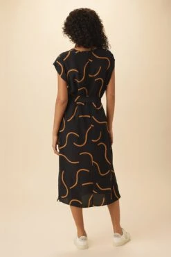 Cindra Washable Silk Midi Dress - Waves Caramel -Deals Zesty Vex Store 11 9674 Cindra Waves Caramel 3