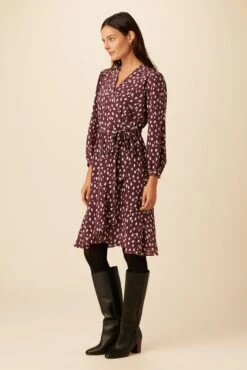 Elma Washable Silk Dress - Pebble Dot Plum -Deals Zesty Vex Store 19 9555 Elma Plum Ivory 2