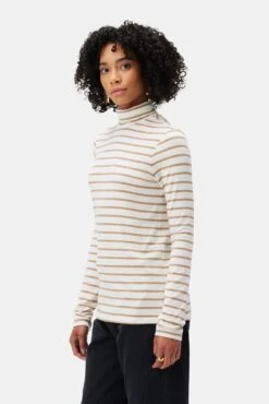 Flannery Dream Knit Turtle Neck - Ivory Camel Stripe -Deals Zesty Vex Store 2518 Flannery Harbor Stripe Ivory Camel 2