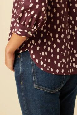 Charlotte 3/4 Sleeve Washable Silk Blouse - Pebble Dot Plum -Deals Zesty Vex Store 26 10140 Charlotte Silk Plum Ivory 5