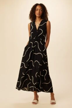 Olive Viscose Crepe Dress - Waves