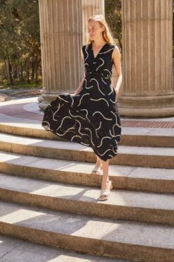 Olive Viscose Crepe Dress - Waves -Deals Zesty Vex Store 7540 Olive Crepe Waves 10872