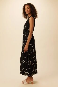 Olive Viscose Crepe Dress - Waves -Deals Zesty Vex Store 7540 Olive Crepe Waves 2