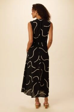 Olive Viscose Crepe Dress - Waves -Deals Zesty Vex Store 7540 Olive Crepe Waves 3