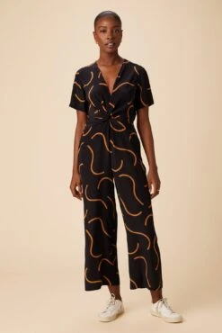 Fantasia Washable Silk Jumpsuit - Waves Caramel