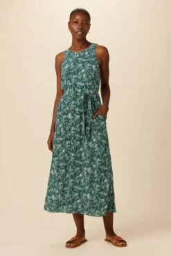 Larsa Washable Silk Dress - Green Palm