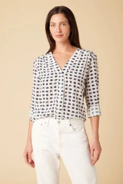 Kaya Washable Silk Blouse - Squared Up White