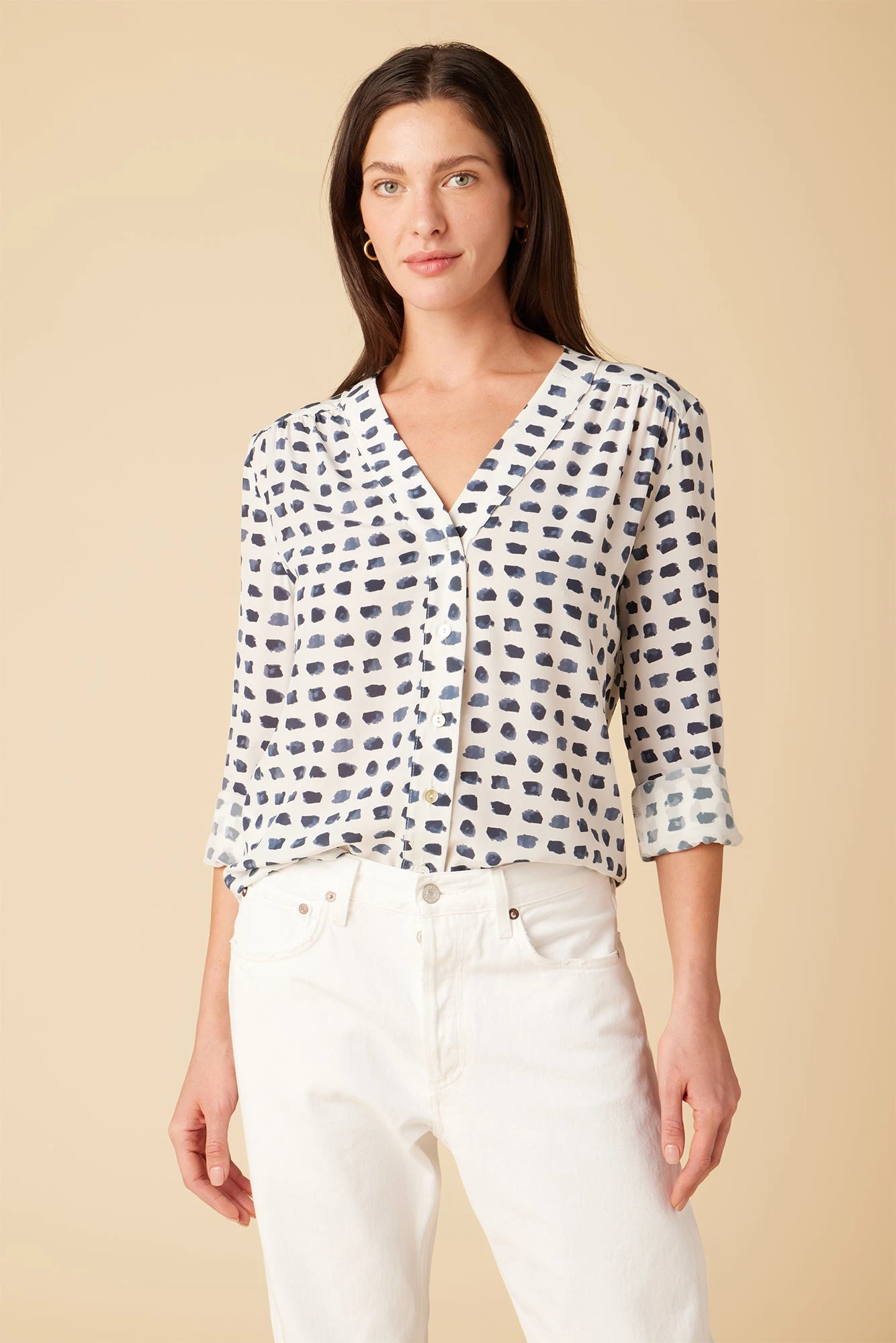 Kaya Washable Silk Blouse - Squared Up White 3 Kaya Washable Silk Blouse - Squared Up White