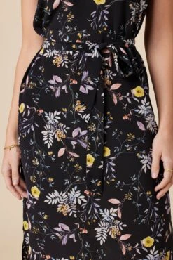 Cindra Washable Silk Midi Dress - French Jardin Black -Deals Zesty Vex Store 9674R1 Cindra French Jardin Black 4