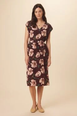 Cindra Washable Silk Midi Dress - Paysage Sepia