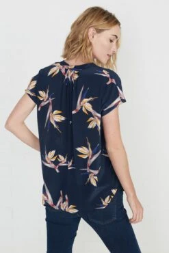 Renata Washable Silk Blouse - Navy Bird Of Paradise Print -Deals Zesty Vex Store renata navy bird of paradise 047 w