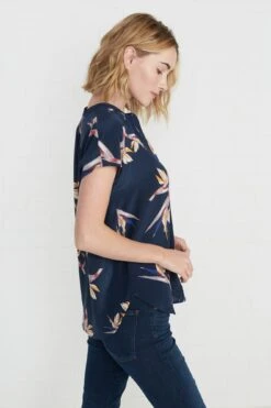 Renata Washable Silk Blouse - Navy Bird Of Paradise Print -Deals Zesty Vex Store renata navy bird of paradise 061 w
